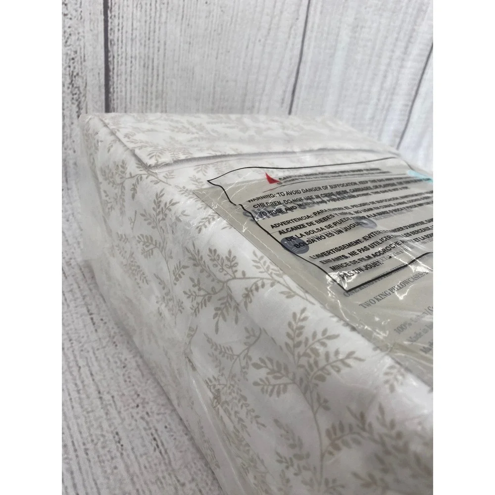 Martha Stewart Sheet Set King White Sandcastle 100% Cotton Botanical Leaf 4pc